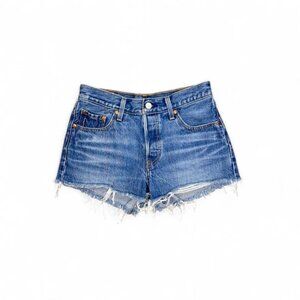 Levi's 501 Original Shorts Blue Denim High Rise Button Fly Womens 25